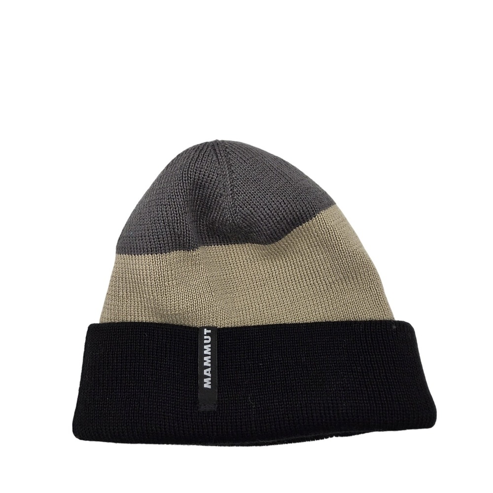Mammut Beanie Hat Mens OS Black Grey Tan Wool Blend Knit Gorpcore Outdoors Hike